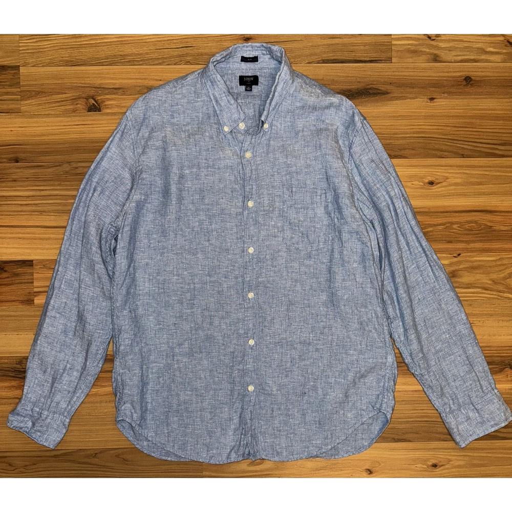 J Crew Shirt Mens XL Slim Linen Button Up Long Sleeve Chambray Resort Coastal